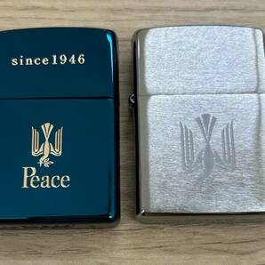 ☆3541 Zippo ジッポー Peace ピース 1946 2点おまとめ 未使用品 箱付き 記念懸賞品  ブルーチタン 現状保管品☆の画像4