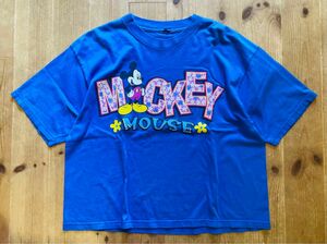 Mickey ミッキー 90s Tシャツ ディズニー 青 マウス 花柄 レア 古着 ヴィンテージ USA製 ミッキーマウス