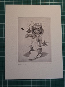 Art hand Auction ★Moe copperplate print, sold for 1 yen, signed edition available, collection, hand-drawn illustration, photo size, Moe, cute, painting, copperplate print, bunny girl, comics, anime goods, hand drawn illustration