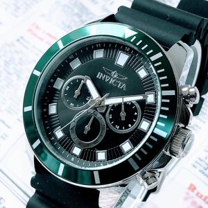 #3025【カッコいいグリーン】メンズ 腕時計 インビクタ Invicta クォーツ 黒文字盤 Quartz 動作良好 クロノグラフ インヴィクタ 50m 防水