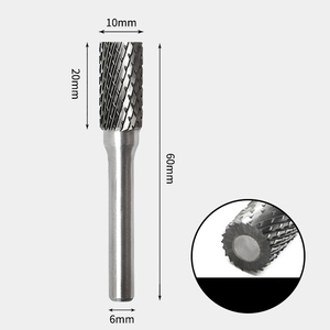 10 x 20mm 円筒型 ダブルカット シャンク径 6mm 超硬 ロータリーバー リュータービット 超硬バー