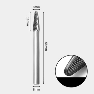 6 x 16mm ツクシ型 シングルカット シャンク径 6mm 超硬 ロータリーバー リュータービット 超硬バー