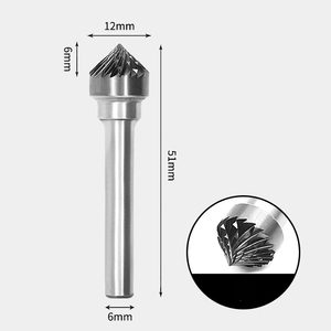 12 x 6mm 90度 テーパー型 ダブルカット シャンク径 6mm 超硬 ロータリーバー リュータービット 超硬バー