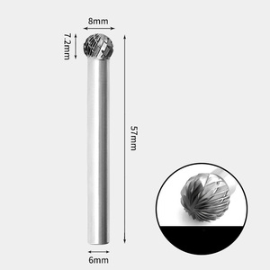 8 x 7mm 球型 ダブルカット シャンク径 6mm 超硬 ロータリーバー リュータービット 超硬バー