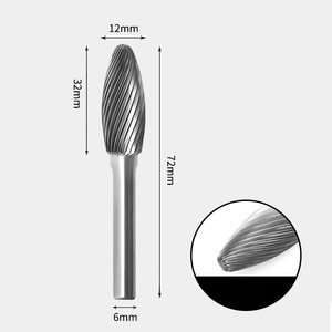 12 x 32mm 楕円型 シングルカット シャンク径 6mm 超硬 ロータリーバー リュータービット 超硬バー