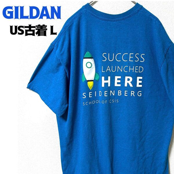 US古着 GILDAN ギルダン 半袖 Tシャツ プリント ロケット ブルー L 輸入品