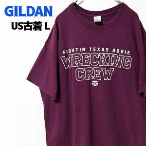 US古着 GILDAN ギルダン プリント 半袖 Tシャツ テキサス A&M アギーズ フットボール ネイビー L