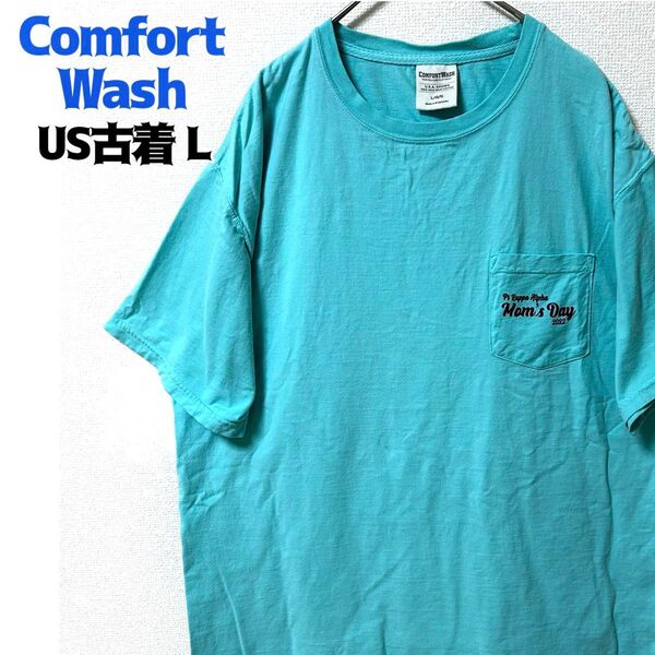US古着 Comfort Wash 半袖 Tシャツ プリント ポケットT ライトブルー クルーネック