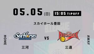 5/5(日) シーホース三河 vs 三遠ネオフェニックス チケット2枚