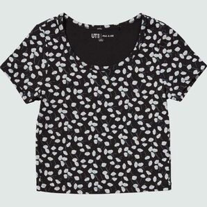 【美品】ユニクロ UNIQLO Tシャツ 花柄 UT トップス カットソー 半袖 ブラック カットソー Tシャツ　 クロップド