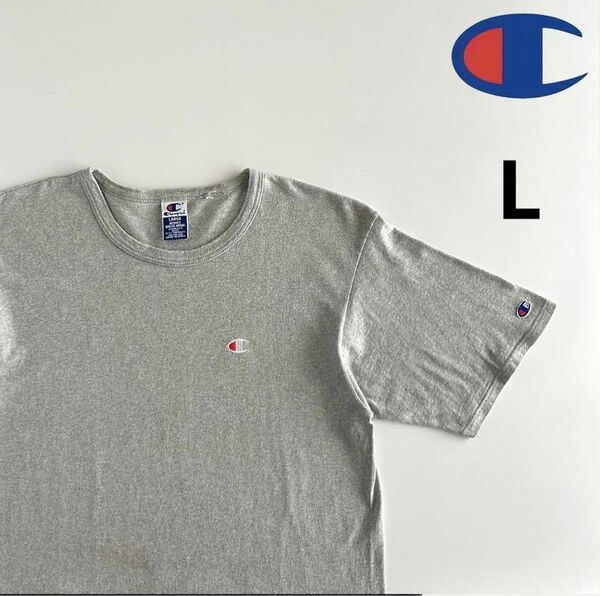 champion チャンピオン 目つき 刺繍ロゴ グレー L 半袖Tシャツ 古着 Tシャツ トップス