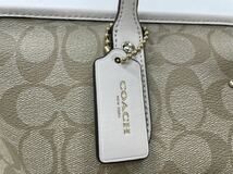 COACH コーチ F58292 シグネチャー PVC×レザー トートバッグ ショルダー ハンドバッグ 肩掛け ベージュ系×ホワイト系 レディース_画像5