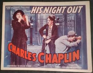 チャーリー・チャップリン初期短編"His Night Out"米国リバイバル版ロビーカード(1930年頃)