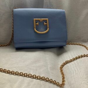 FURLA フルラ　ショルダーバッグ　ライトブルー　チェーン　水色　ゴールド金具