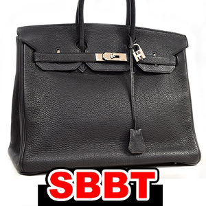 エルメス　バーキン35　黒　トゴ　S金具　□F刻印　ブラック シルバー金具 HERMES Birkin35 togo 本物 sbbt