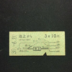 【6933】池上から 3等 10円 地図式 乗車券 東京急行電鉄 硬券 鉄道 国鉄 古い切符