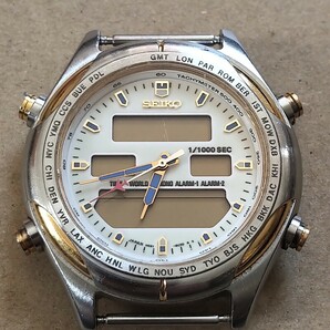 セイコー SEIKO H021-8040 アナデジ デジアナ ジャンク 40mm 蓄光文字盤 コンビケース ワールドタイム 80年代 カッコいい GS VFA KS 大谷の画像2