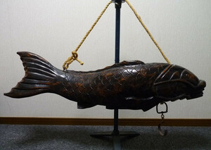 《ＢＴ》特大 時代木彫鯉形自在鉤 全長１０２ｃｍ 重量９．６ｋｇ 古民具 囲炉裏道具