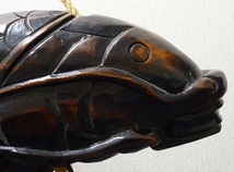《ＢＴ》特大 時代木彫鯉形自在鉤 全長１０２ｃｍ 重量９．６ｋｇ 古民具 囲炉裏道具_画像2