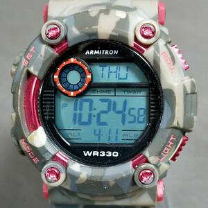 564/12 GJ60479 ARMITRON WR330 pro sport 40/8229 M887 digital pink × camouflage operation wristwatch 