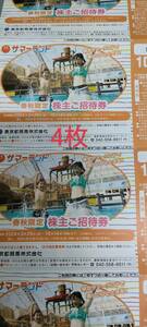 東京都競馬 株主優待券　東京サマーランド 春秋限定株主ご招待券 4枚セット★1Dayパス フリーパス 入園無料券