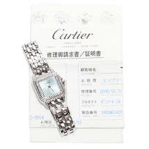 カルティエ Cartier パンテールSM K18WG 2重ダイヤベゼル 2Cロゴ ライトブルー文字盤 レディース腕時計 クォーツ 68.6g 金無垢_画像9