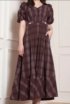 Her lip to 　　 checked jacquard volume sleeve dress　新品未使用　S　cacao _画像1