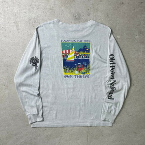 80年代 USA製 Sportswear HAMPTON BAY ロングTシャツ ロンT プリント 袖プリ アート メンズM