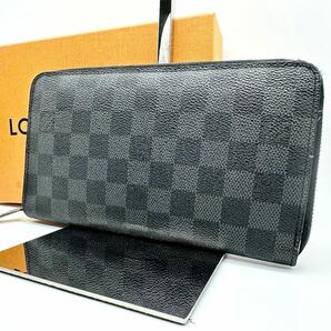 LOUIS VUITTON ルイヴィトン N63077 ダミエグラフィット ジッピーオーガナイザー ラウンドファスナー ウォレット ブラック AX1190 ノワールの画像1