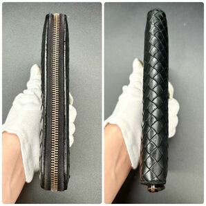 極美品●BOTTEGA VENETA ボッテガヴェネタ イントレチャート ラウンドファスナー ブラック 黒 長財布 レザー メンズ 本革 ビジネス ジップの画像7