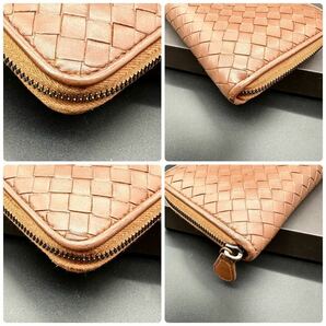 極美品●ボッテガヴェネタ BOTTEGA VENETA 長財布 イントレチャート 本革レザー ラウンドファスナー ブラウン メンズ キャメル ジップ 男女の画像8