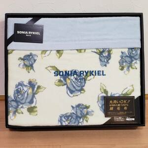 at08EE unused goods SONIA RYKIEL NUITS Sonia Rykiel cotton blanket size 140cm×200cm blue group floral print ... cotton 100% all season 