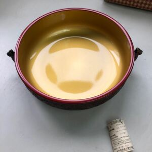 漆器　合成漆器　ユリア樹脂　SK-IK-1203 山中漆器　鉢　食器　菓子器　器　朱色　金色　彫物　花器 華道 アンティーク　W-0418-04