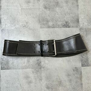 FRANK DANIEL Frank * Daniel Italy made leather belt futoshi belt black black lady's G56