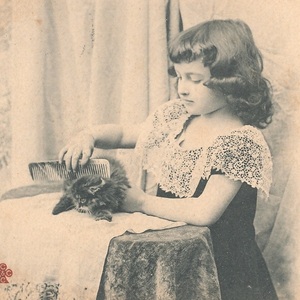  child (11)W87* young lady cat .. cat antique postcard France Germany Belgium Italy England Vintage foreign picture postcard 