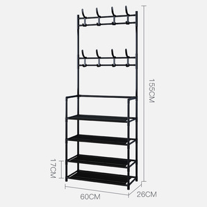 ハンガーラック シューズラック スチールラック オープンラック 玄関 収納 棚 スリム 軽量 おしゃれ 組み立て式 ブラック 靴 帽子 バッグの画像8