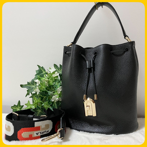 未使用級 FURLA アーチ 現行ロゴ 2way ショルダー ハンド バッグ 革