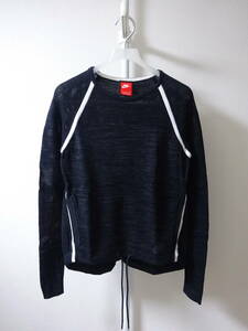 NIKE Mesh Tech Contrast Piping Accent Athletic Pullover Sweater Top 黒 レディース S ナイキ メッシュテック セータートップ