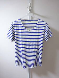 nonnative 半袖Tシャツ ボーダー柄 Vネック 白 青 メンズ 2 ノンネイティブ