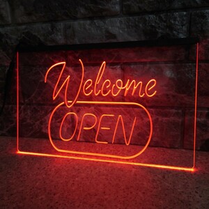 No.NE116 オープン OPEN ウェルカム WELCOME LED ネオン 看板 店舗 ディスプレイ BAR インテリア