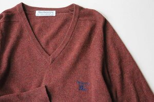 BURBERRYS バーバリーズ ◆ Vネック ラムズウール セーター ロゴ刺繍 40 ブラウン系 ニット スコットランド 英国製 ◆HA13