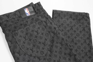 LOUIS VUITTON × NBA ◆ モノグラム ジャカード 総柄 デニムパンツ 38 黒 ジーンズ ルイヴィトン ◆HA16