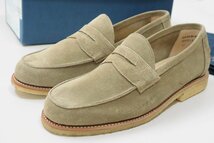 SANDERS サンダース ◆ Unlined Saddle Loafer スエード コインローファー UK7.5(約26.5cm) ベージュ 1807DLS クレープソール 箱付 ◆Z-3_画像1