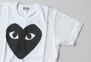 美品* PLAY COMME des GARCONS ◆ 黒 ハートプリント 半袖 Tシャツ 白 Mサイズ カットソー プレイ コムデギャルソン ◆102/HA12