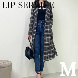 【新品】ファーカラーマーメイドコート Mサイズ LIP SERVICE アウター チェック リップサービス チェック柄