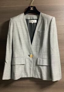 Кристиан Dior Oval Gold Button Grey Check Hair Lackt 11