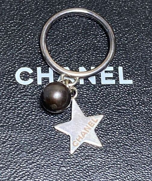 良品　シャネル　CHANELロゴ　星　黒パール　シルバー925 指輪　リング