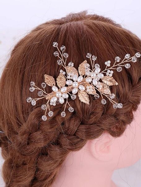 ブライダル ウェディング ヘッドアクセサリー ゴールド パール ヘアピン ゴージャス