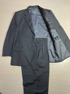 美品 BENSALINA ベンサリナ スーツ セットアップ 上下セット ストライプ 黒 ブラック テーラードジャケット L〜XL ウール100% 大きいサイズ