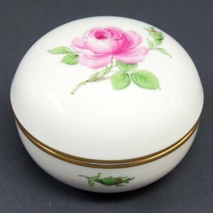 希少品・美品【Meissen マイセン】ピンクローズ シュガーポット 小物入れ つまみ無 ピンクの薔薇 砂糖入れ